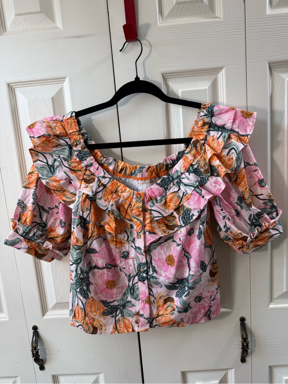 Cecilia Peterson Anthropologie Floral Ruffle Off Shoulder Top Size XXS
